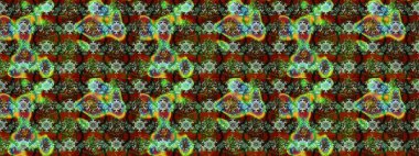 Raster illüstrasyonundaki çiçek desenli çizim. Çiçekler yeşil, kahverengi ve gri renklerde.