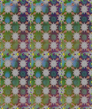 Yeşil ve gri renklerde. Kusursuz dekoratif arka plan, çiçek mandala. Raster illüstrasyonu. Çiçek..