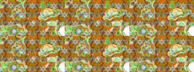 Düz Çiçek Elementleri Tasarımı. Raster illüstrasyonu. Güzel kumaş deseni. Zentangle soyut çiçekleri. Renkli Bahar Teması eskiz kalıbı. Çiçek tozu..