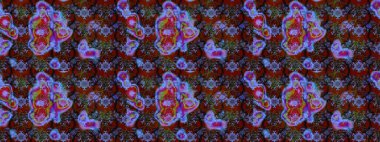 Tekstil, kumaş, kapaklar, duvar kağıtları, baskı, örgü, dekupaj için çiçek arkaplanı. Küçük kahverengi, kırmızı ve menekşe rengi çiçeklerle oldukça eski bir besin torbası deseni. Millefleurlar.