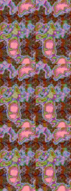 Kahverengi, pembe ve yeşil renklerde Asya tekstili. Çiçek desenli çizim. Raster illüstrasyonu.