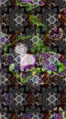 Çiçek desenli çizim. Raster illüstrasyonu. Gri renkli Asya tekstili.