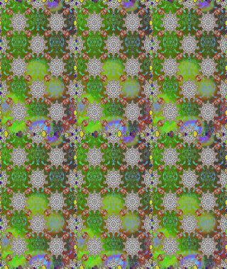 Raster illüstrasyonunda kusursuz çiçek deseni. Düz Çiçek Elementleri Tasarımı. Renkli Bahar Temalı Kusursuz Arkaplan. Yeşil ve gri renkte çiçekler.