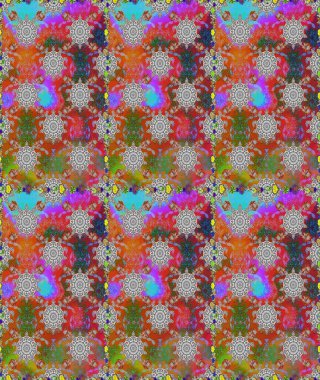 Asya tekstil tarzında. Raster illüstrasyonu. Düz Çiçek Elementleri Tasarımı. Renkli Bahar Temalı Kusursuz Arkaplan. Kusursuz çiçek deseni. Güzel kumaş deseni.