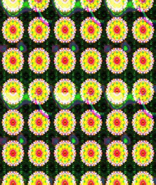 Düz Çiçek Elementleri Tasarımı. Renkli Bahar Teması eskiz kalıbı. Sarı renkli çiçekler. Raster illüstrasyonunda çiçek deseni çizimi.