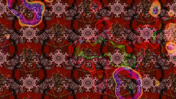 Raster deseni. Soyut çiçek çizim kalıbı arka planı. Raster illüstrasyonu. Kahverengi, kırmızı ve siyah renklerde. Küçük çiçekte sevimli çiçek deseni var..