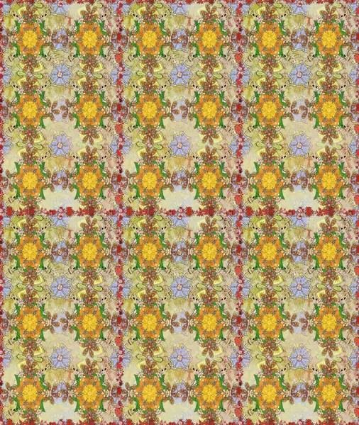 Tarafsız ve bej renklerde etnik çiçeklerle kusursuz bir desen. Raster Çiçek İllüstrasyonu güzel tekstil..