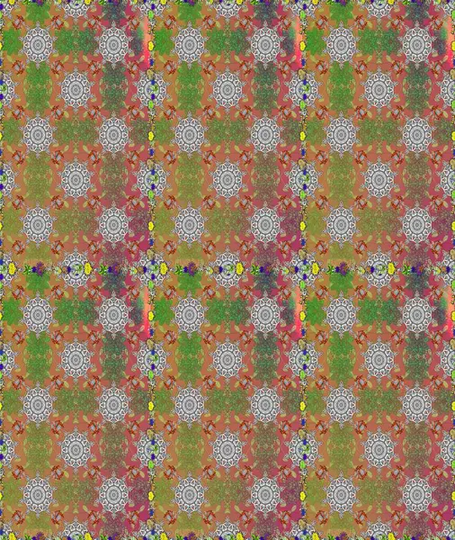 Kahverengi ve gri zarif küçük çiçekler ve kahverengi ve gri renkli komik böcekler, raster desen, illüstrasyon.