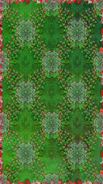 Güzel kumaş deseni. Kusursuz çiçek deseni. Düz Çiçek Elementleri Tasarımı. Renkli Bahar Temalı Kusursuz Arkaplan. Raster illüstrasyonu. Asya tekstil tarzında.