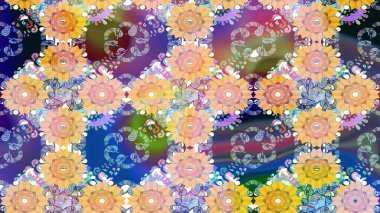 Şirin çiçek elementleri. Robot resim. Bej renkli çiçekler. Raster illüstrasyonu.