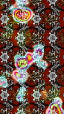 Raster illüstrasyonundaki çiçek desenli çizim. Renkli Bahar Teması eskiz kalıbı. Gri, kahverengi ve kırmızı renkte çiçekler. Düz Çiçek Elementleri Tasarımı.