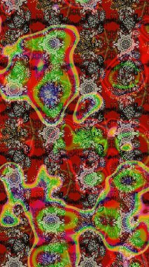 Şirin çiçek elementleri. Çiçekler kırmızı, kahverengi ve yeşil renklerde. Robot resim. Raster illüstrasyonu.