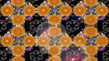 Kumaş desenli papatya çiçeği detayı. Siyah renkte çiçekler.