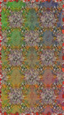 Dallı bahar çiçekleriyle desen, kahverengi renklerle çiçek siluetiyle desen. Raster deseni.