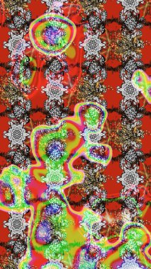 Suluboya çiçekli çiçek deseni. Raster illüstrasyonu. Asya tekstil gri, kırmızı ve kahverengi renkler.