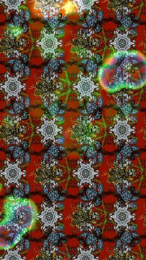 Renkli Bahar Teması eskiz kalıbı. Raster illüstrasyonundaki çiçek desenli çizim. Düz Çiçek Elementleri Tasarımı. Çiçekler kahverengi, kırmızı ve yeşil renklerde.