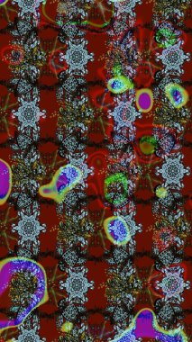 Kırmızı, kahverengi ve gri renklerde Asya tekstili. Raster illüstrasyonu. Çiçek desenini çiz.