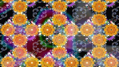 Raster illüstrasyonundaki çiçek desenli çizim. Sulu boya tarzında sarı renkte çiçekler.