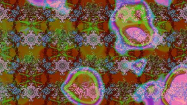 Raster illüstrasyonu. Kahverengi, yeşil ve pembe renklerde zarif çiçekli suluboya. Renkli Bahar Teması eskiz kalıbı. Düz Çiçek Elementleri Tasarımı.