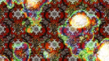 Düz Çiçek Elementleri Tasarımı. Raster Modaya uygun kumaş deseni. Kahverengi, kırmızı ve gri renkli şirin çiçek desenleri. Renkli Bahar Teması çizim şablonu.