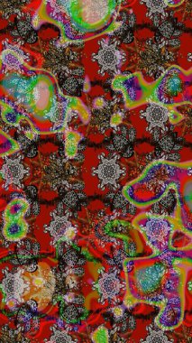 Çiçek ve yapraklı karalama şeklinde Raster çiçek deseni. Gri, kahverengi ve kırmızı renklerde bahar çiçekleri. Raster illüstrasyonu.