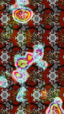 Raster illüstrasyonundaki çiçek desenli çizim. Renkli Bahar Teması eskiz kalıbı. Gri, kahverengi ve kırmızı renkte çiçekler. Düz Çiçek Elementleri Tasarımı.