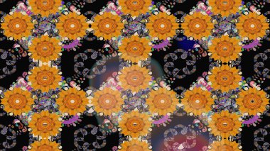 Kumaş desenli papatya çiçeği detayı. Siyah renkte çiçekler.