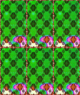 Yeşil ve gri renkte etnik çiçeklerle kusursuz bir desen. Raster Çiçek İllüstrasyon Şirin Tekstil.