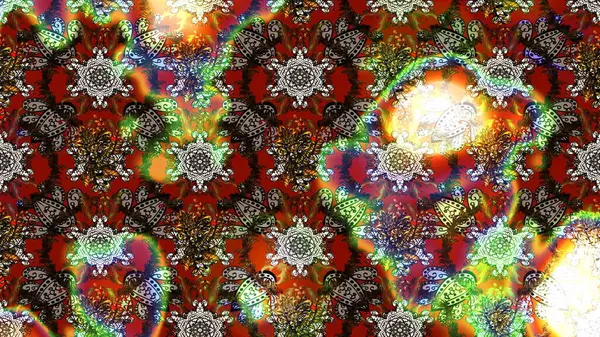 Düz Çiçek Elementleri Tasarımı. Raster Modaya uygun kumaş deseni. Kahverengi, kırmızı ve gri renkli şirin çiçek desenleri. Renkli Bahar Teması çizim şablonu.