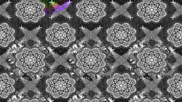 Tekstil tasarımı için gri renkli geleneksel halk çiçekleri buketi. Üzerinde gelincikler ve vadi zambakları olan renkli çiçek desenli nakış..