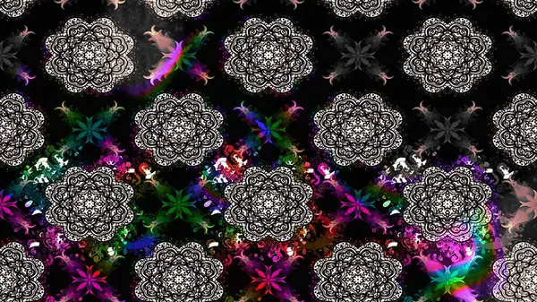 Siyah renkli çiçekler. Çiçek desenli çizim. Raster illüstrasyonu. Raster illüstrasyonu. Asya tekstil tarzında.