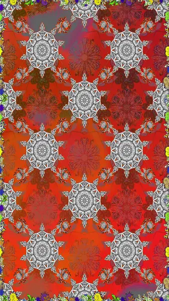 Küçük çiçekteki sevimli çiçek deseni. Raster deseni. Kibar, yaz çiçekleri kırmızı ve gri renklerde. Raster illüstrasyonu.