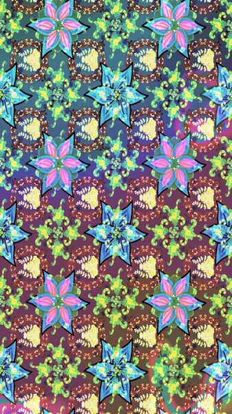 Renkli Bahar Teması eskiz kalıbı. Çiçek desenli eskiz, yaz çiçekleri. Mavi renkli çiçekler. Düz Çiçek Elementleri Tasarımı.