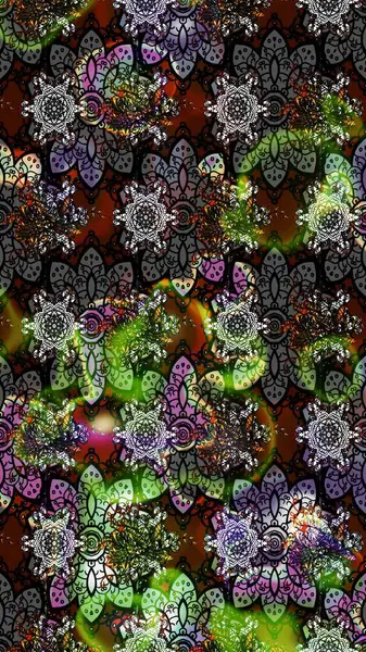 Güzel kumaş deseni. Çiçek desenli çizim. Düz Çiçek Elementleri Tasarımı. Renkli Bahar Teması eskiz kalıbı. Asya tekstil tarzında. Raster illüstrasyonu.