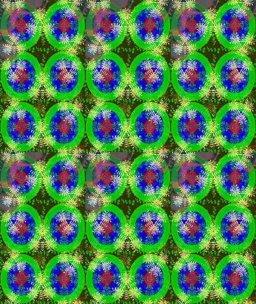 Raster illüstrasyonu. El çizimi çiçekli soyut çizim kalıbı. Yeşil renkte çiçekler.