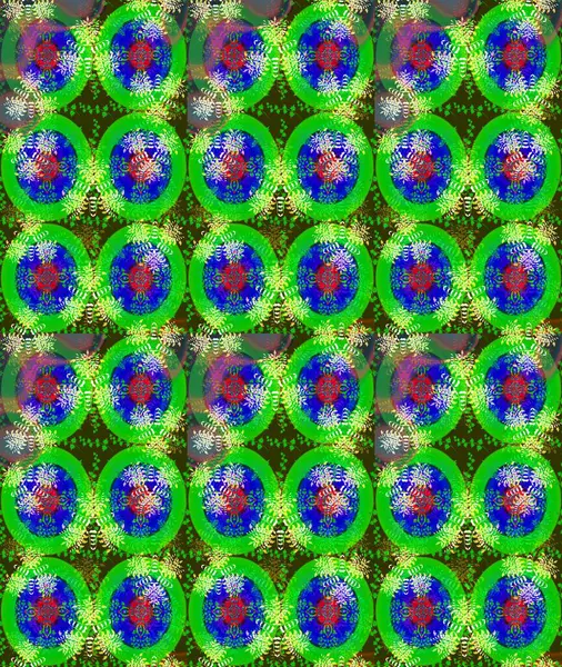 Raster illüstrasyonu. El çizimi çiçekli soyut çizim kalıbı. Yeşil renkte çiçekler.