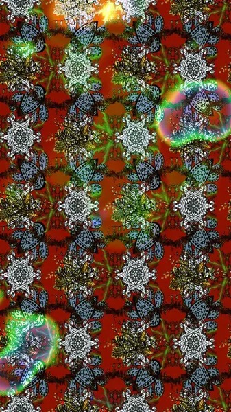 Renkli Bahar Teması eskiz kalıbı. Raster illüstrasyonundaki çiçek desenli çizim. Düz Çiçek Elementleri Tasarımı. Çiçekler kahverengi, kırmızı ve yeşil renklerde.