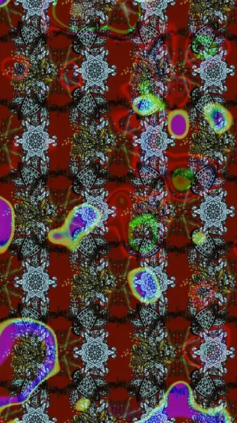 Kırmızı, kahverengi ve gri renklerde Asya tekstili. Raster illüstrasyonu. Çiçek desenini çiz.