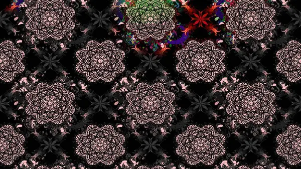 Çiçek çelengi. Eski moda arka plan. Raster illüstrasyonu. Kıvırcık, parlak örgü. Güzel, parlak, pürüzsüz kumaş, tuval. Desen, çizim, çiçek sınırı..