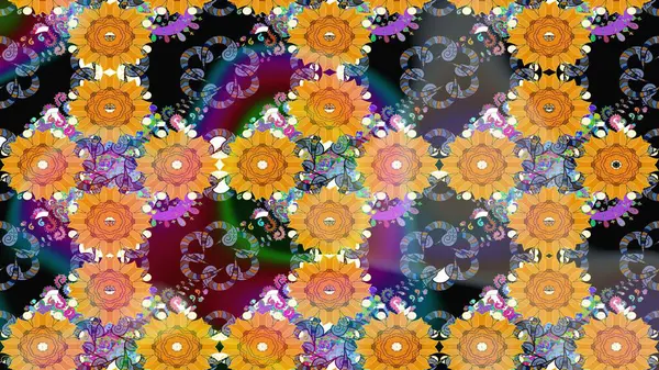 Raster illüstrasyonundaki çiçek desenli çizim. Sulu boya tarzında sarı renkte çiçekler.