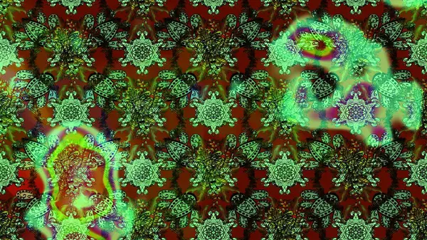 Yeşil, kahverengi ve siyah renkli çiçekler. El çizimi çiçekli soyut çizim kalıbı. Raster illüstrasyonu.