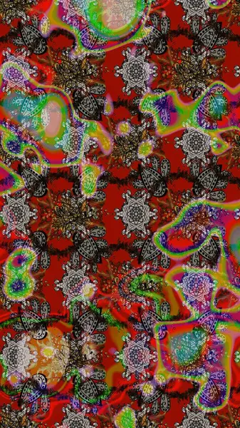 Çiçek ve yapraklı karalama şeklinde Raster çiçek deseni. Gri, kahverengi ve kırmızı renklerde bahar çiçekleri. Raster illüstrasyonu.