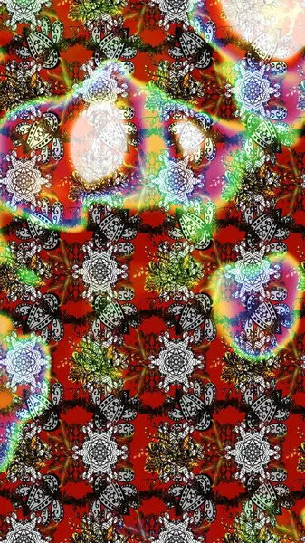 Raster illüstrasyonu. Çiçek buketleriyle klasik bir eskiz şekli. Gri, kahverengi ve kırmızı renklerde.