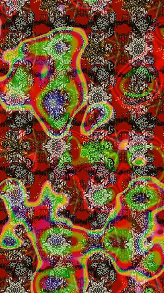 Şirin çiçek elementleri. Çiçekler kırmızı, kahverengi ve yeşil renklerde. Robot resim. Raster illüstrasyonu.