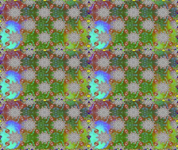 Raster illüstrasyonu. Yeşil ve gri renklerde bahar çiçekleri. Yaprak ve çiçeklerin suluboya resmi, yeşil ve gri renklerde pürüzsüz desen.