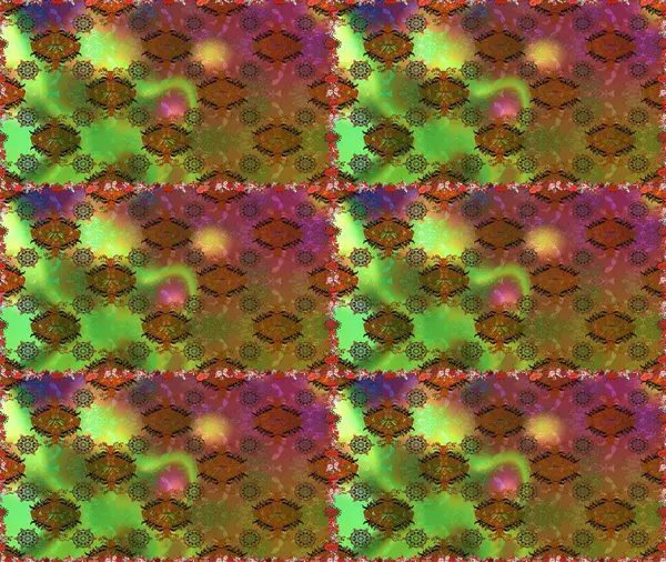 Kusursuz bir arka plan modeli. Kahverengi ve yeşil üzerine çiçekler. Raster hisseleri. Suluboya, elle çizilmiş.