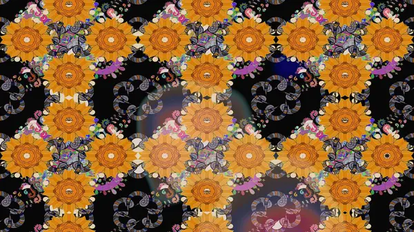 Kumaş desenli papatya çiçeği detayı. Siyah renkte çiçekler.