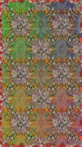 Dallı bahar çiçekleriyle desen, kahverengi renklerle çiçek siluetiyle desen. Raster deseni.