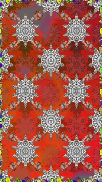 Küçük çiçekteki sevimli çiçek deseni. Raster deseni. Kibar, yaz çiçekleri kırmızı ve gri renklerde. Raster illüstrasyonu.