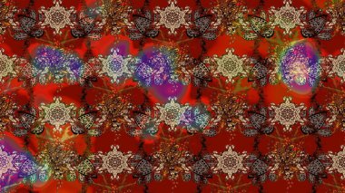 Kahverengi, kırmızı ve bej renkli çiçekler. Raster illüstrasyonu. Raster illüstrasyonu. Asya tekstil tarzında. Çiçek desenini çiz.